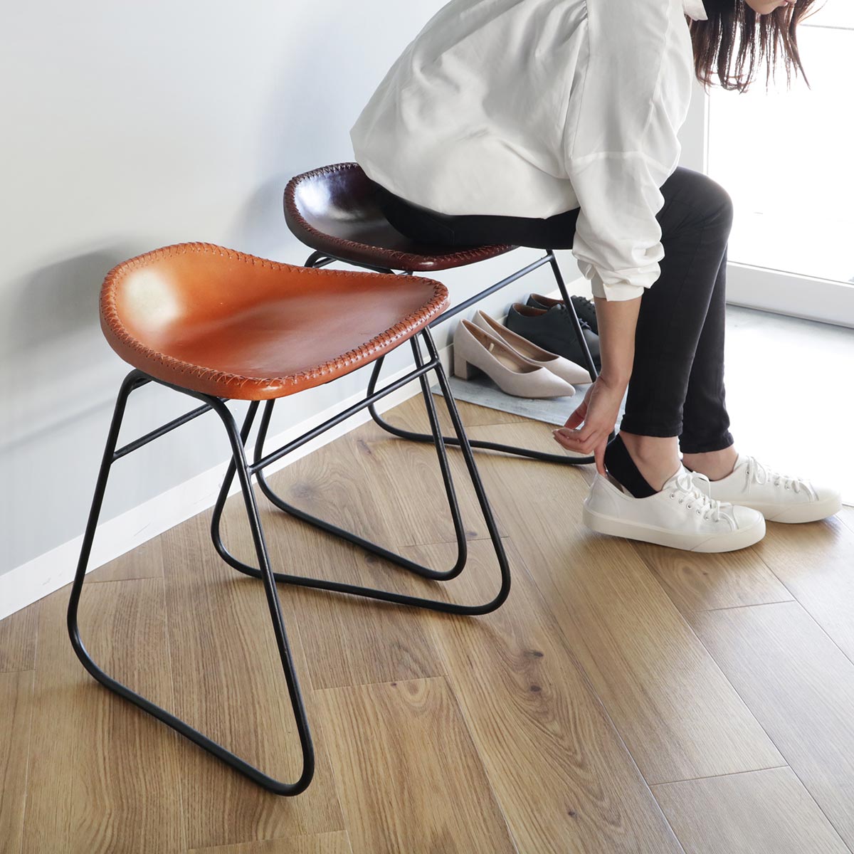 スツール 座面高45cm レザー アイアン アンティーク調 （ チェア イス