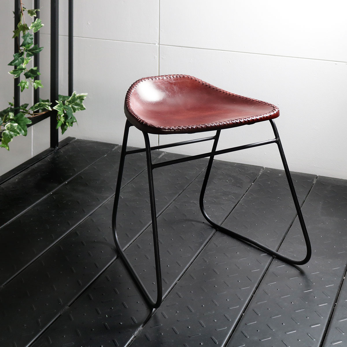 スツール 座面高45cm レザー アイアン アンティーク調 （ チェア イス