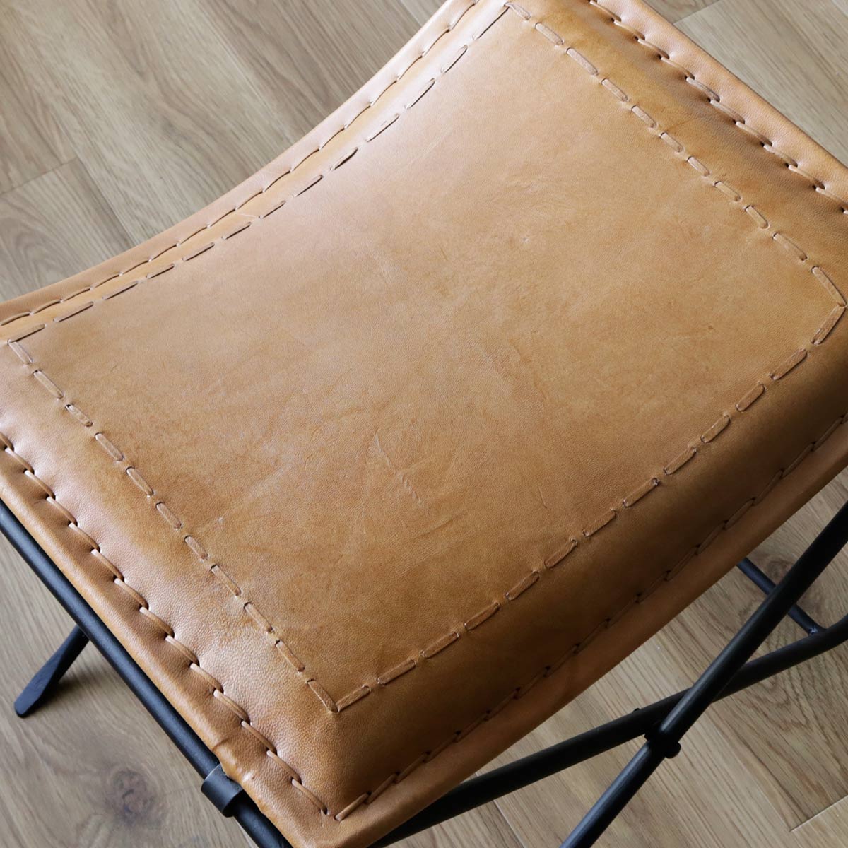 折りたたみ椅子 高さ44cm レザー アイアン アンティーク調 （ スツール