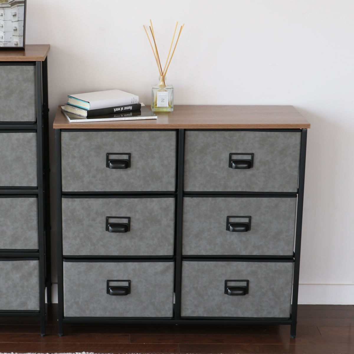 チェスト 3段6杯 木天板 セラミック風引出し 幅80cm （ 収納チェスト