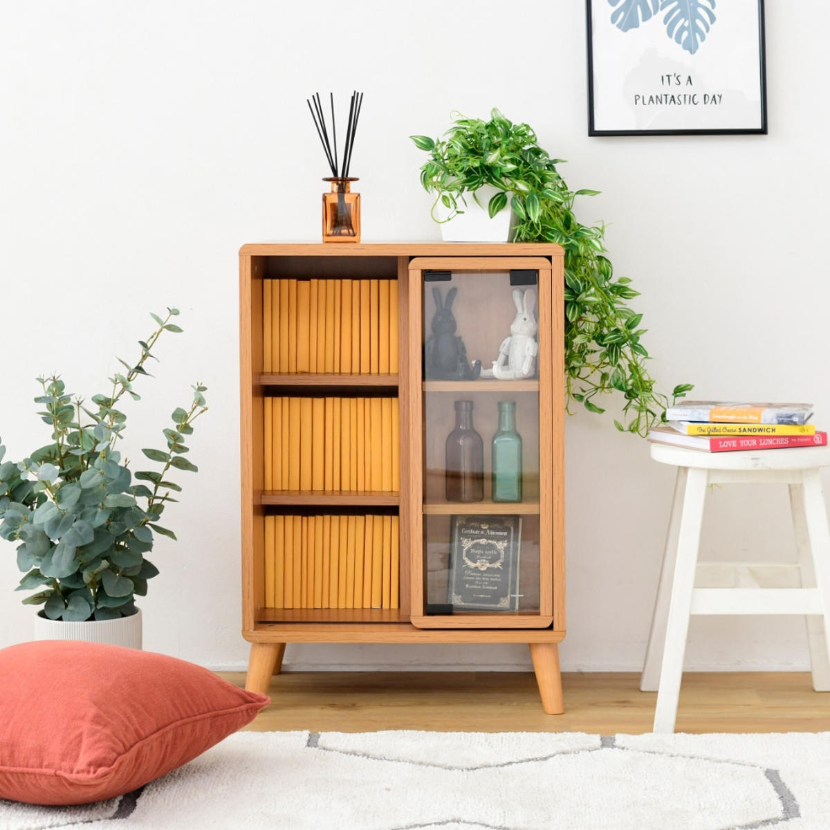 JK-PLAN（ジェイケイ・プラン） マガジンラック スライド収納 ガラス扉