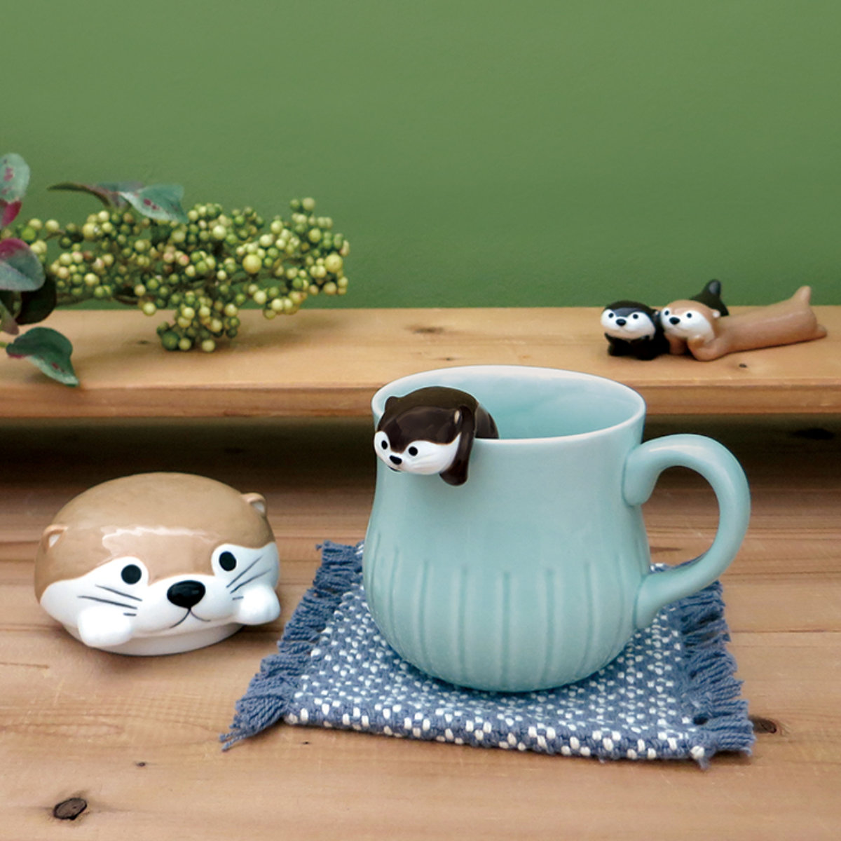 マグカップ 250ml フタ付き すっぽりマグ カワウソ 陶器 （ マグ