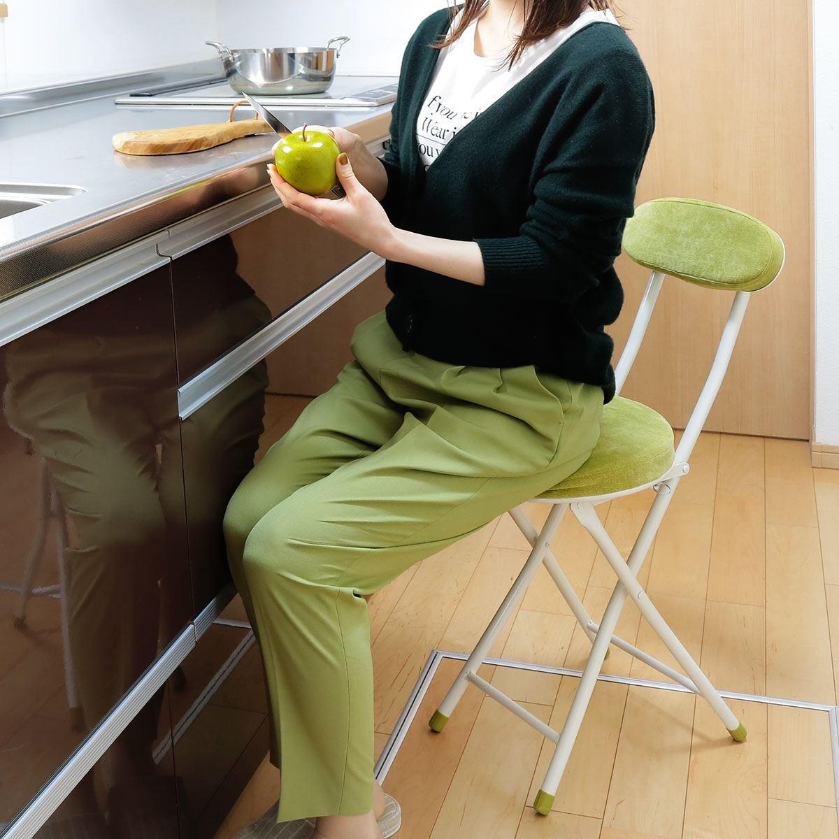 折りたたみ椅子 座面高47cm クッション 背...の詳細画像5