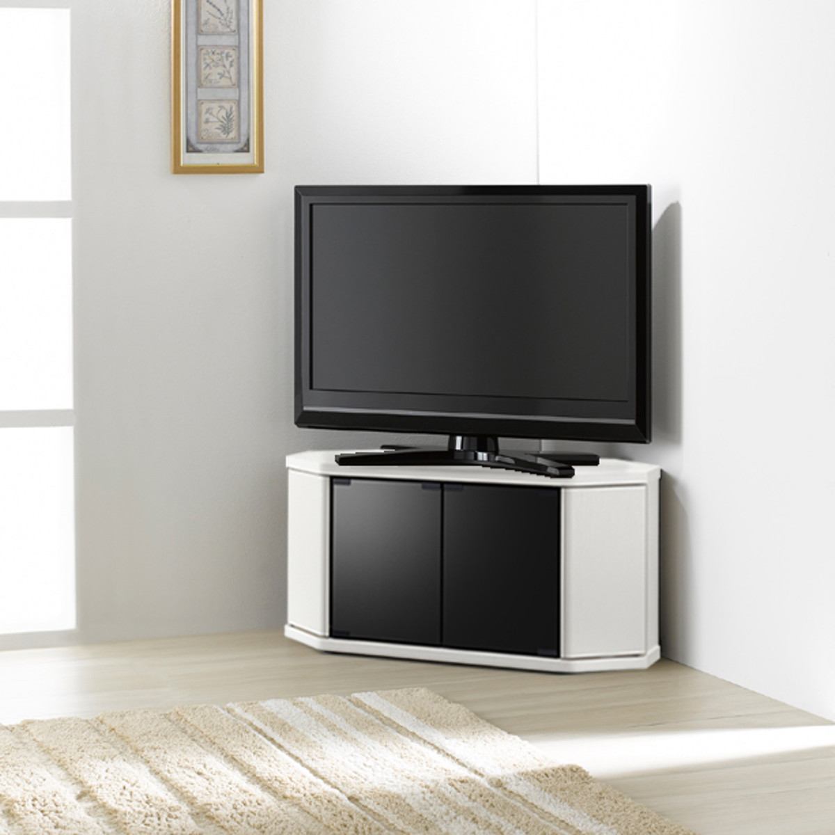 朝日木材加工 テレビ台 コーナー型 ローボード 木目調 スモークガラス