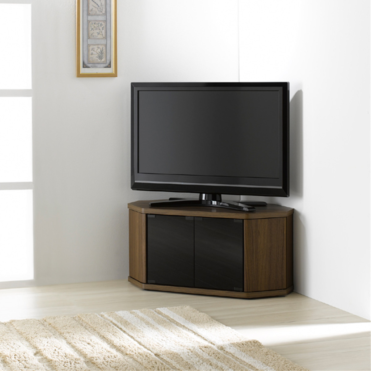 朝日木材加工 テレビ台 コーナー型 ローボード 木目調 スモークガラス