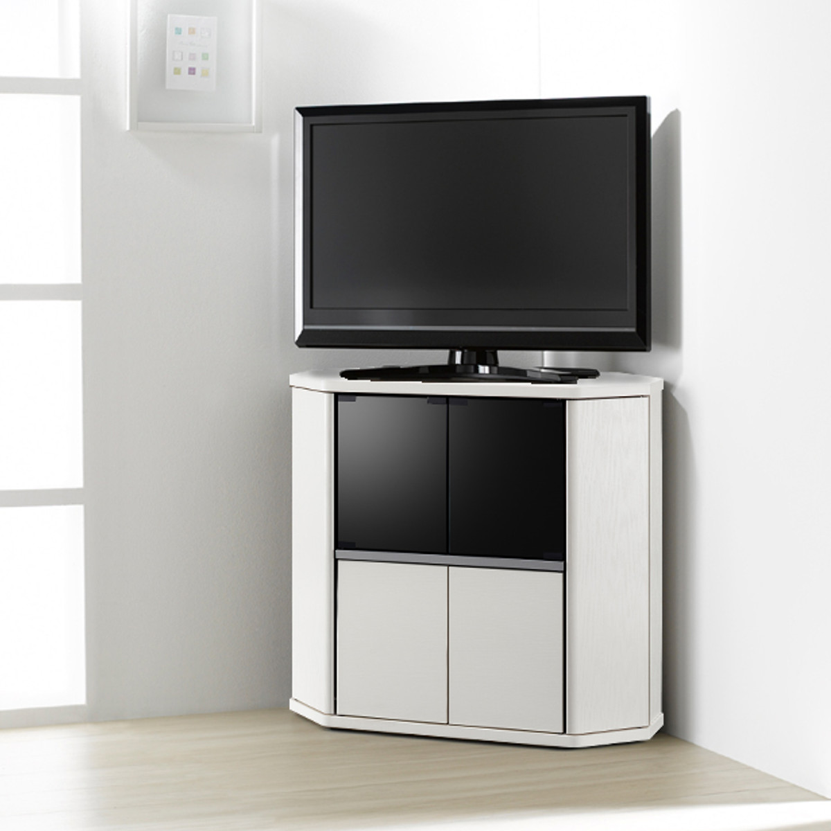 朝日木材加工 テレビ台 コーナー型 ハイタイプ 木目調 スモークガラス