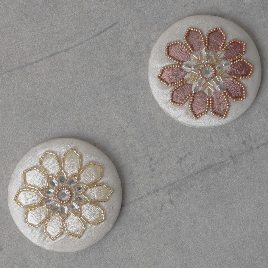 手鏡 ビーズ 刺繍ミラー 直径8cm コンパクト 花柄 （ 携帯用 ミラー