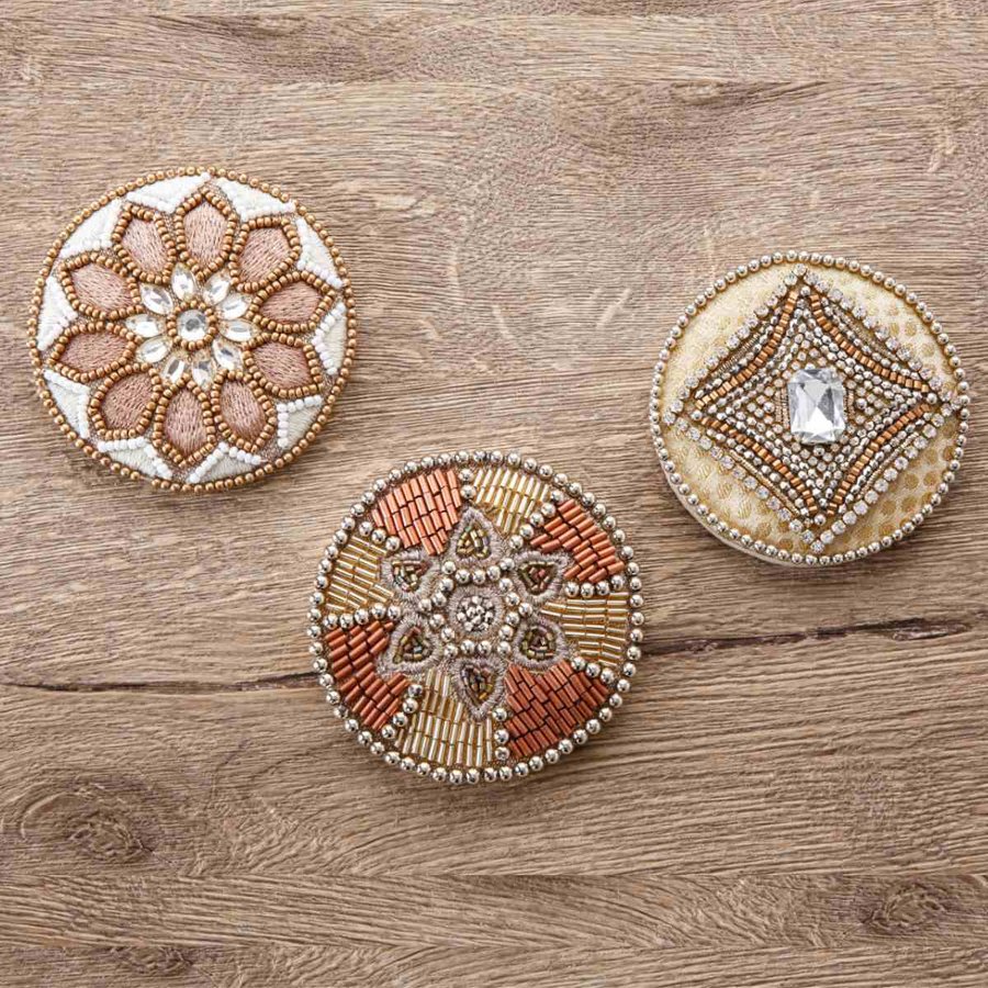 手鏡 ビーズ 刺繍 コンパクト （ 携帯用 ミラー ハンドミラー