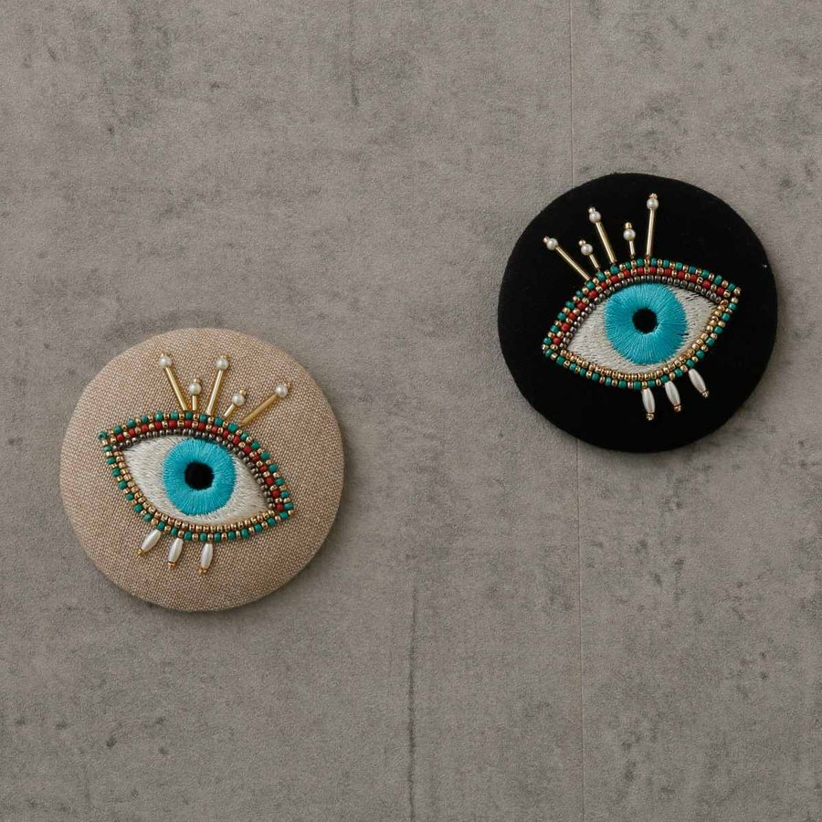 手鏡 イーブルアイミラー ビーズ 刺繍 コンパクト （ 携帯用 ミラー