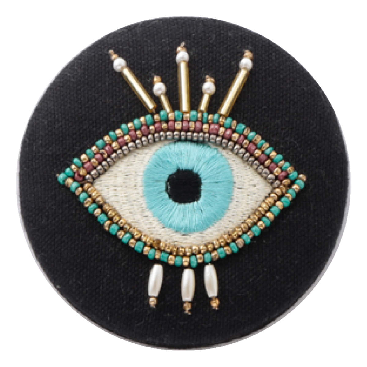 手鏡 イーブルアイミラー ビーズ 刺繍 コンパクト （ 携帯用 ミラー