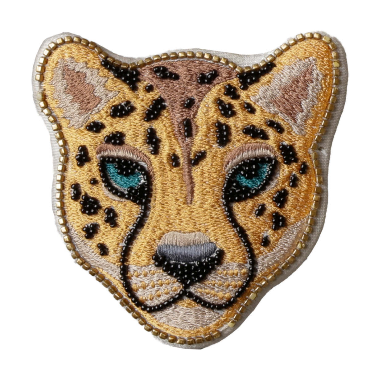 手鏡 レオパード 刺繍 コンパクト ヒョウ柄 （ 携帯用 ミラー ハンド