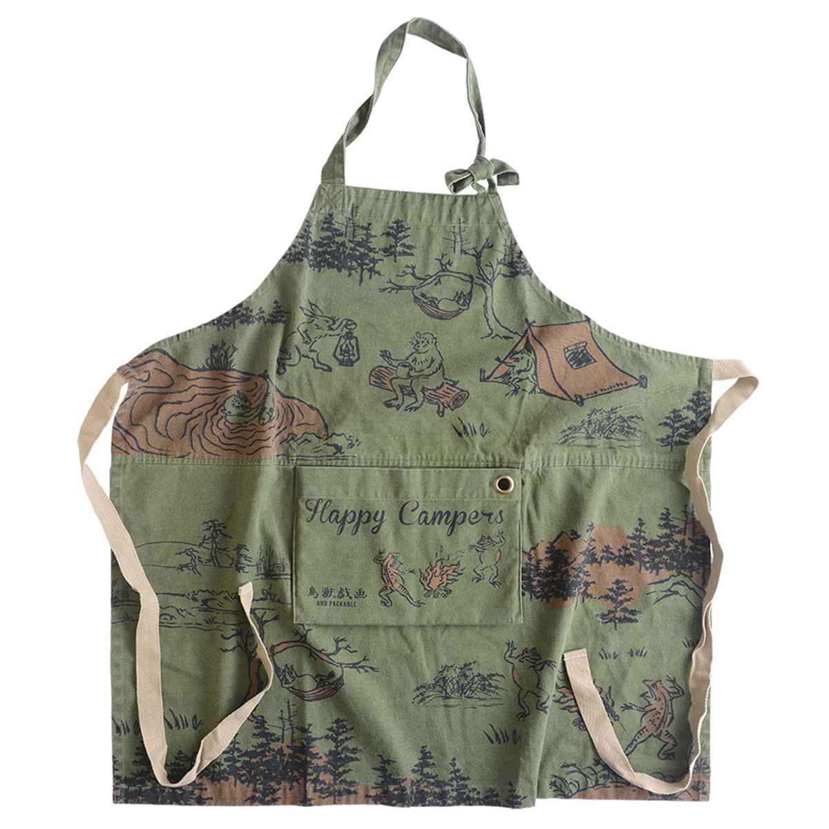 エプロン 綿100％ ポケット付き 鳥獣戯画 クッキング （ キッチン