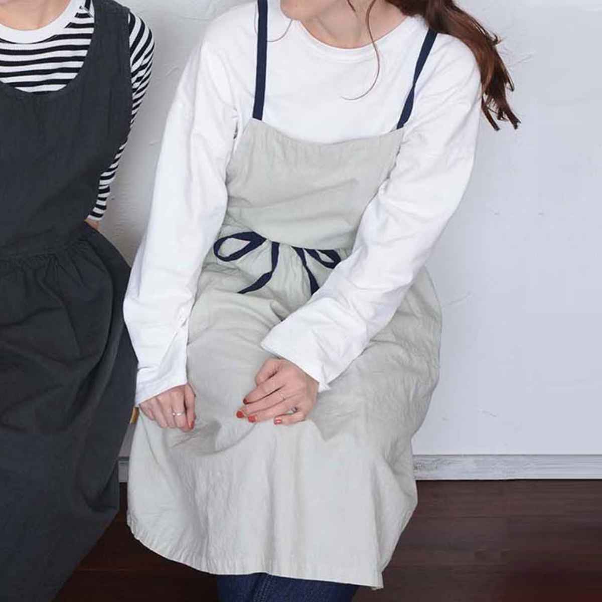 エプロン ポケット付き 無地 綿麻ギャザー フルッタ （ kukugoto