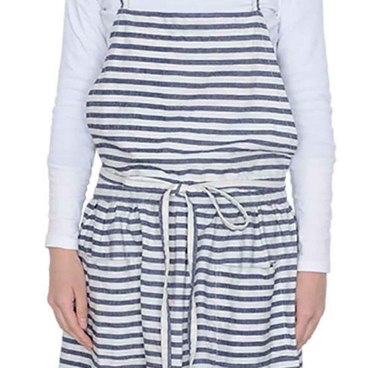 エプロン ポケット付き ボーダー 綿麻ギャザー フルッタ （ kukugoto