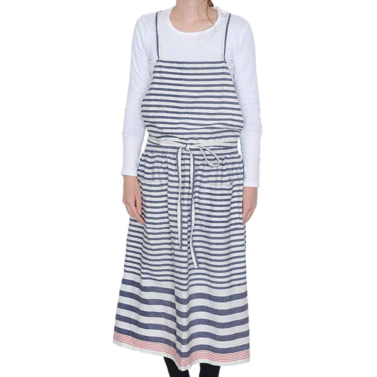 エプロン ポケット付き ボーダー 綿麻ギャザー フルッタ （ kukugoto