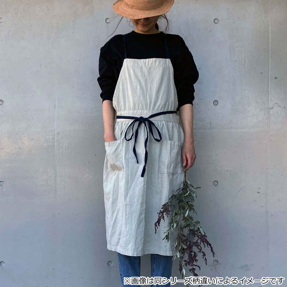 エプロン ポケット付き ボーダー 綿麻ギャザー フルッタ （ kukugoto