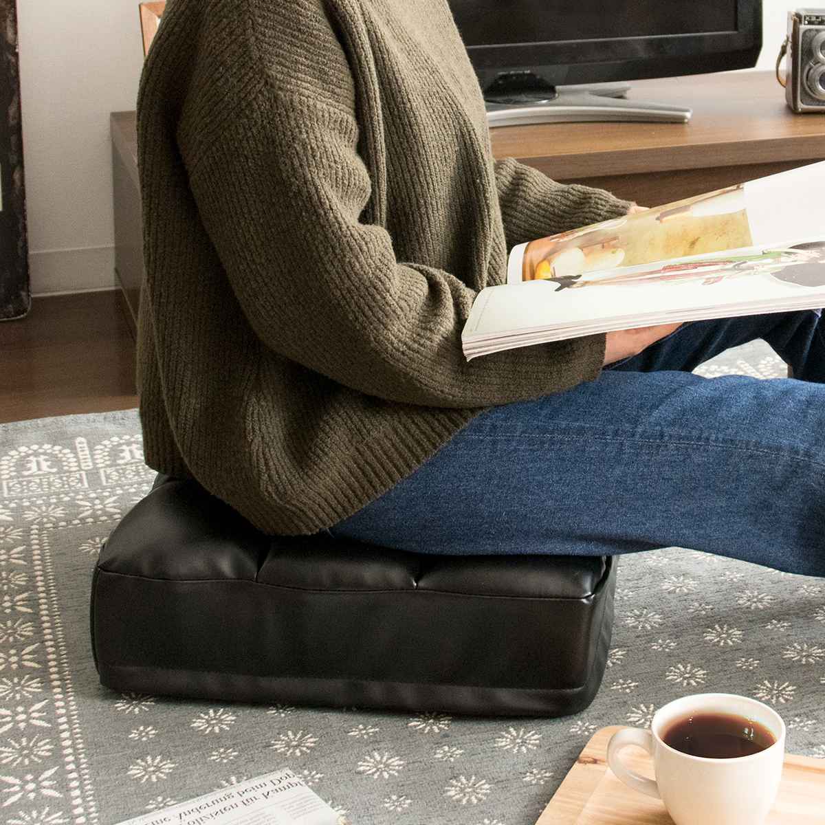 宮武製作所 クッション レザークッション 38×38cm （ 座布団 おしゃれ