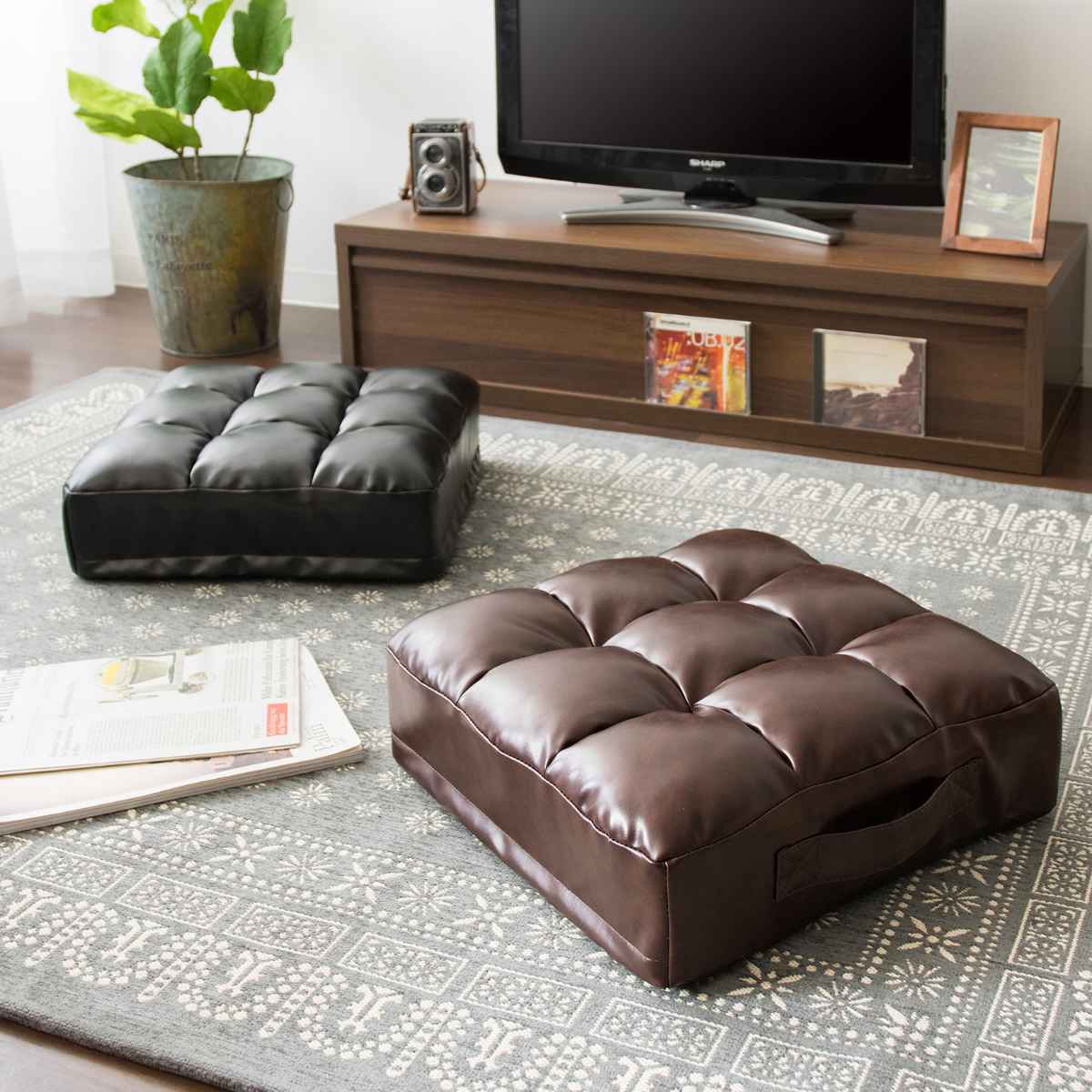 宮武製作所 クッション レザークッション 38×38cm （ 座布団 おしゃれ