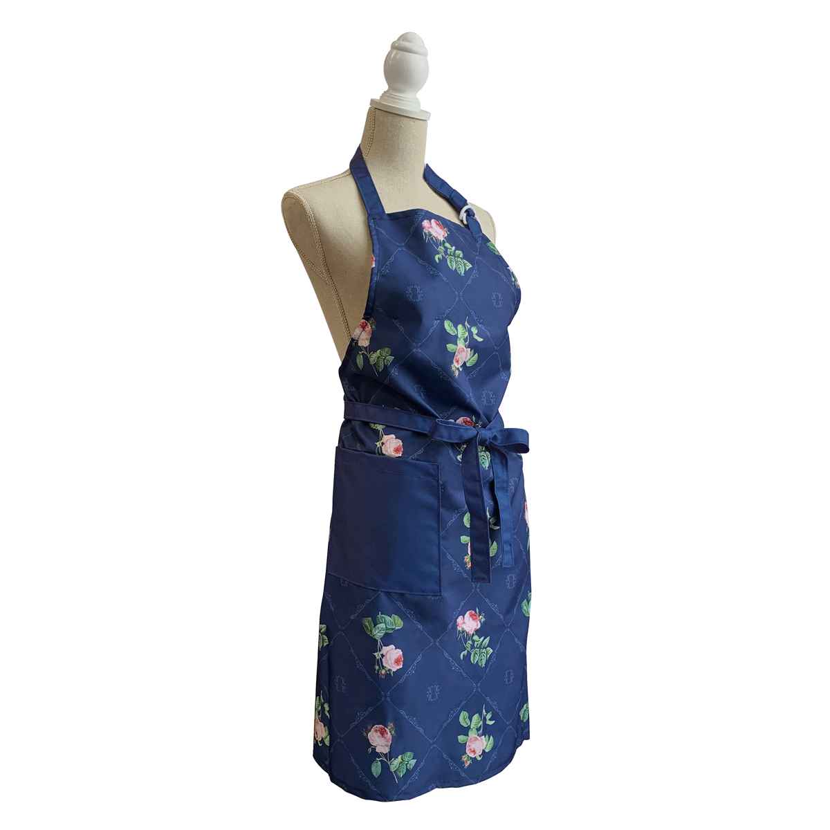 ローズデザイン　エプロン　新品未使用 大西賢製販 エプロン ポリエステル 100％ ポケット付き 花柄 チェリー