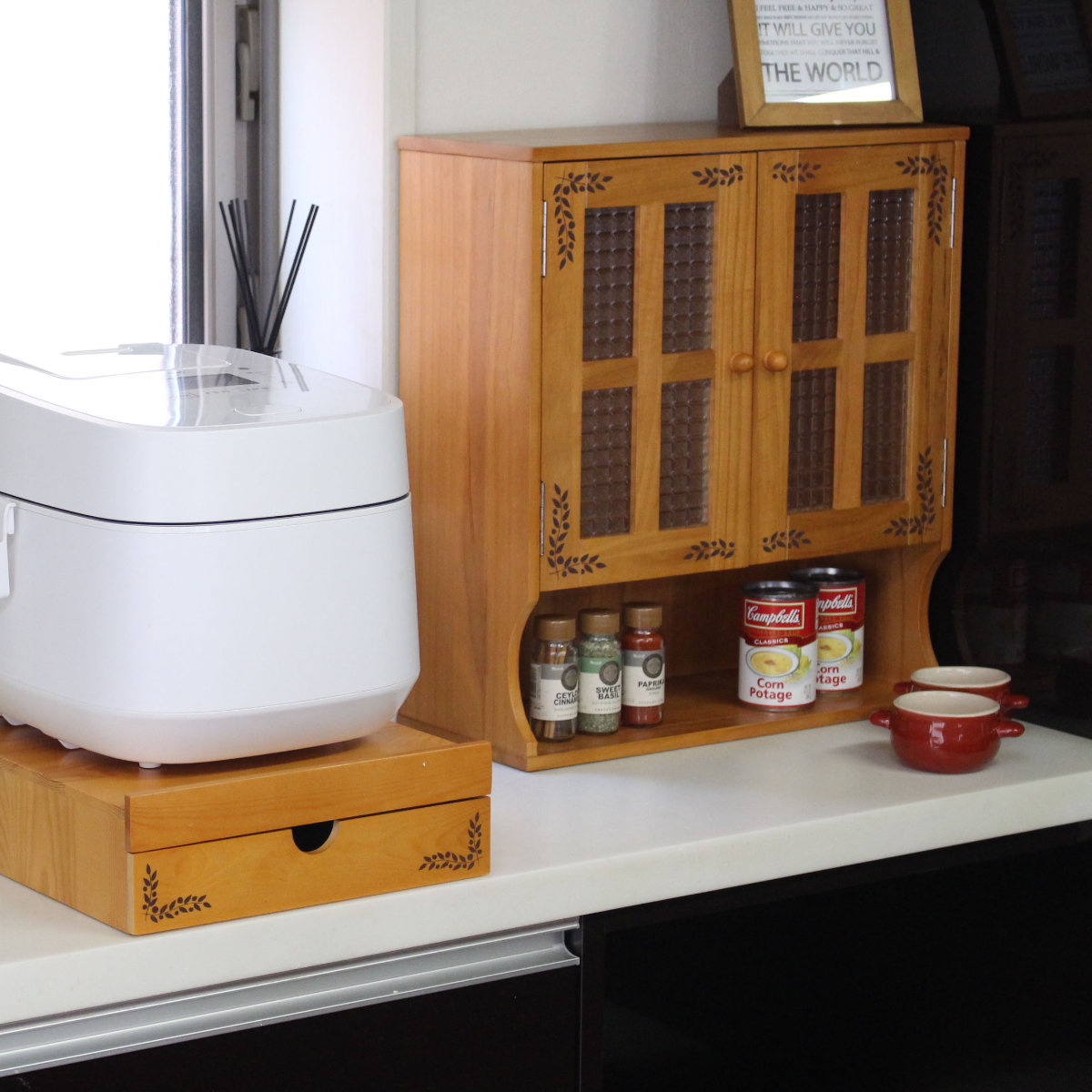 【新品】天然木 調味料 ラック カウンター上 スパイスラック　アウトレット OSMAC 調味料ラック カウンター上調味料ラック 幅45cm リーフ柄 木製