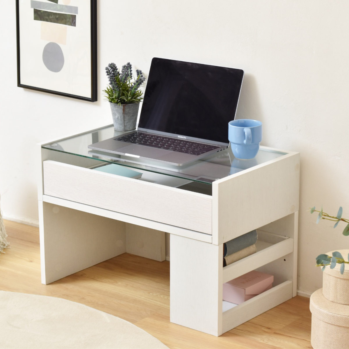 ガラスデスク ガラス 幅60cm 高さ39.5cm 引き出し （ ドレッサー