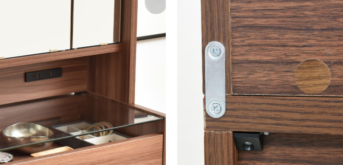 ドレッサー ロータイプ 高さ97.5cm 三面鏡 ガラステーブル （ テーブル