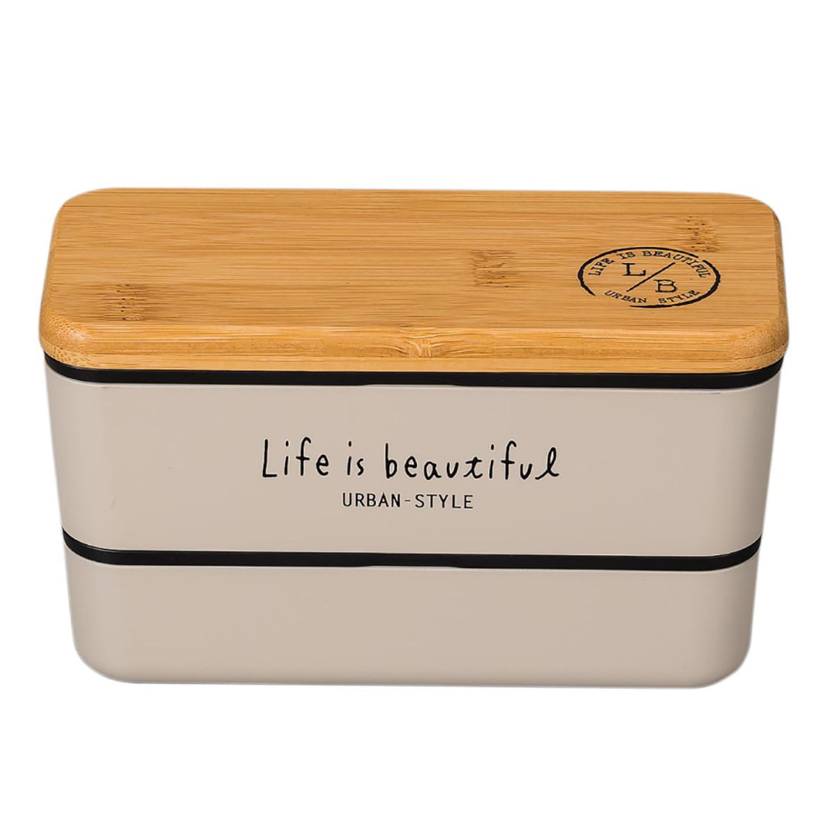 弁当箱 2段 730ml バンブー LIFE IS BEAUTIFUL 長角ネストランチ （ お弁当箱 ランチボックス レンジ対応 食洗機対応 竹蓋 二段 男子 大人 ）｜livingut｜03