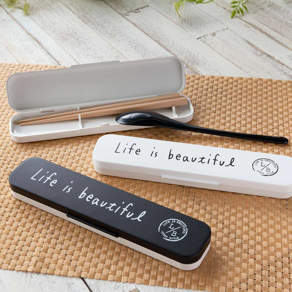 正和 コンビセット 箸 スプーン 18cm LIFE IS BEAUTIFUL スタンプ