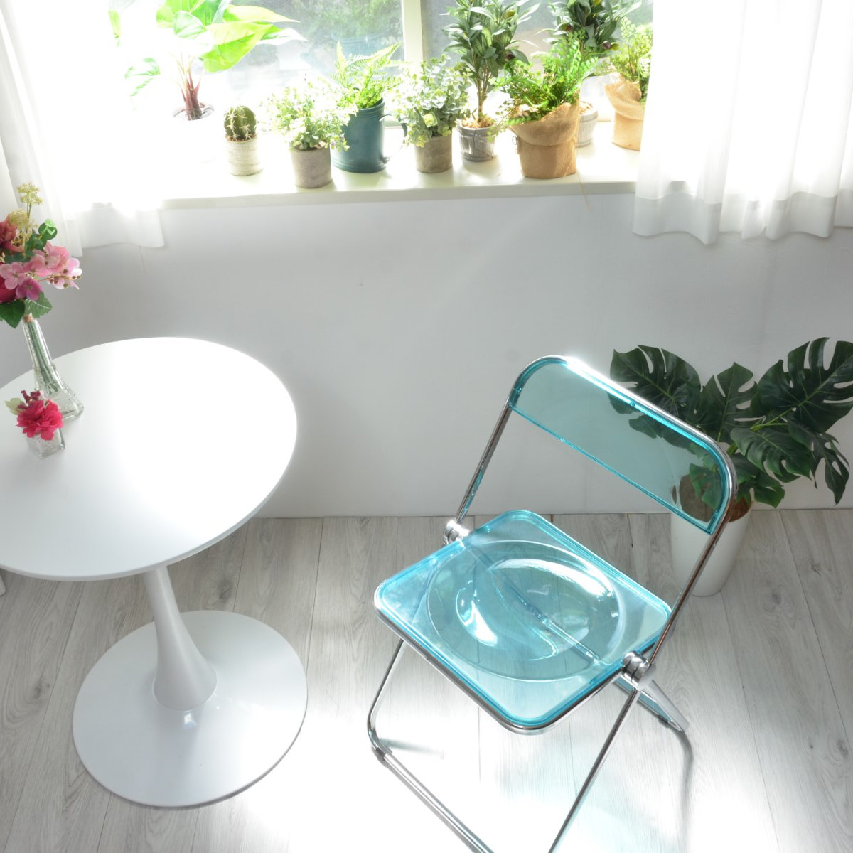 折りたたみ椅子 シースルー 座面高45.5cm スタッキング パイプ椅子