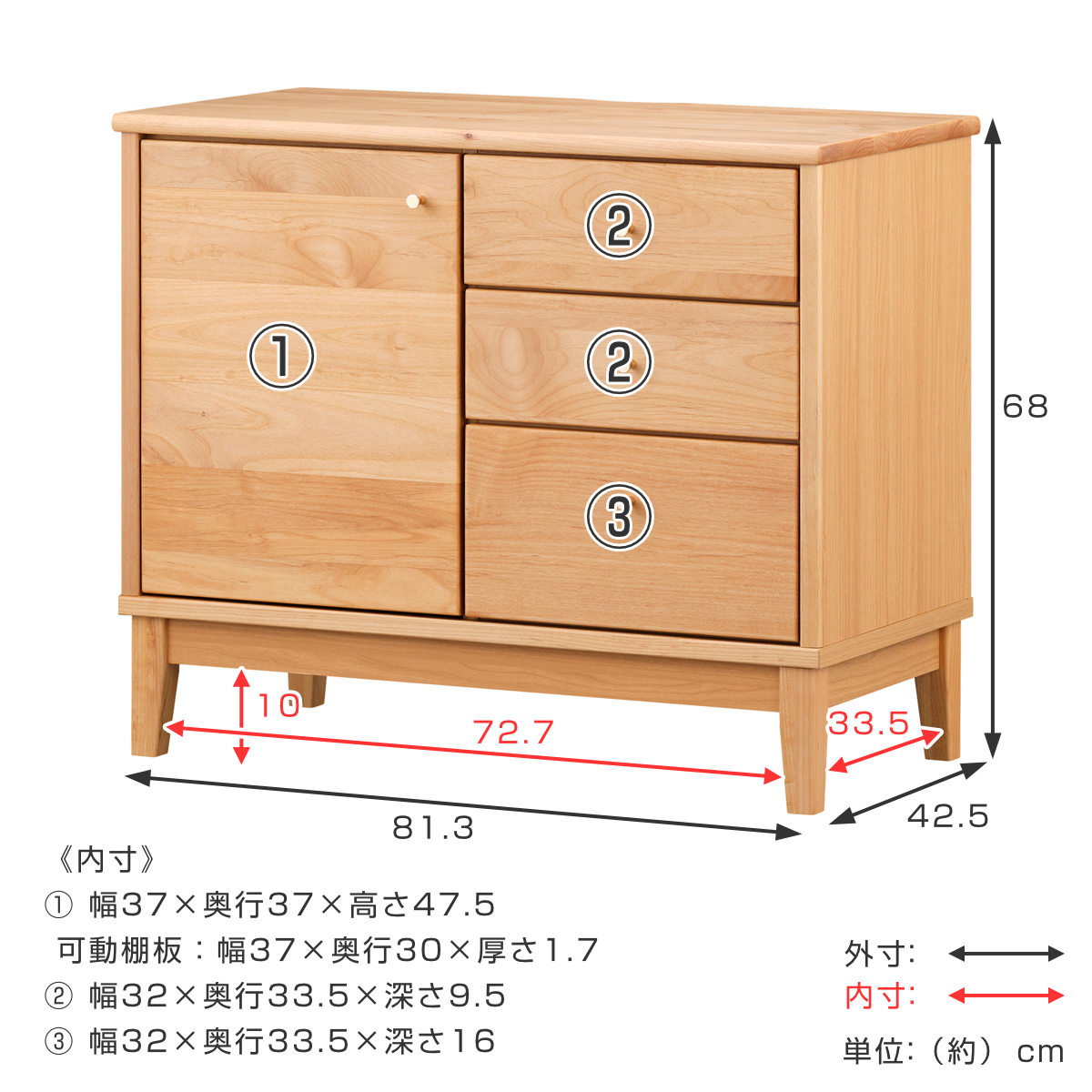 一生紀（ISSEIKI） サイドボード 北欧風 アルダー材 FORTO 約幅81cm