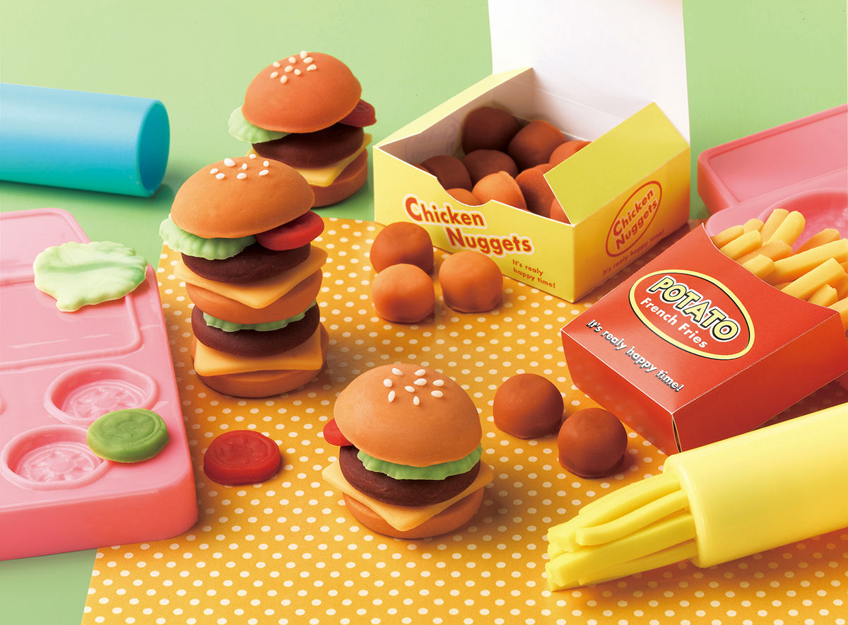 ねんど ハンバーガー屋さんセット 4色入 小麦 （ 粘土 こむぎねんど