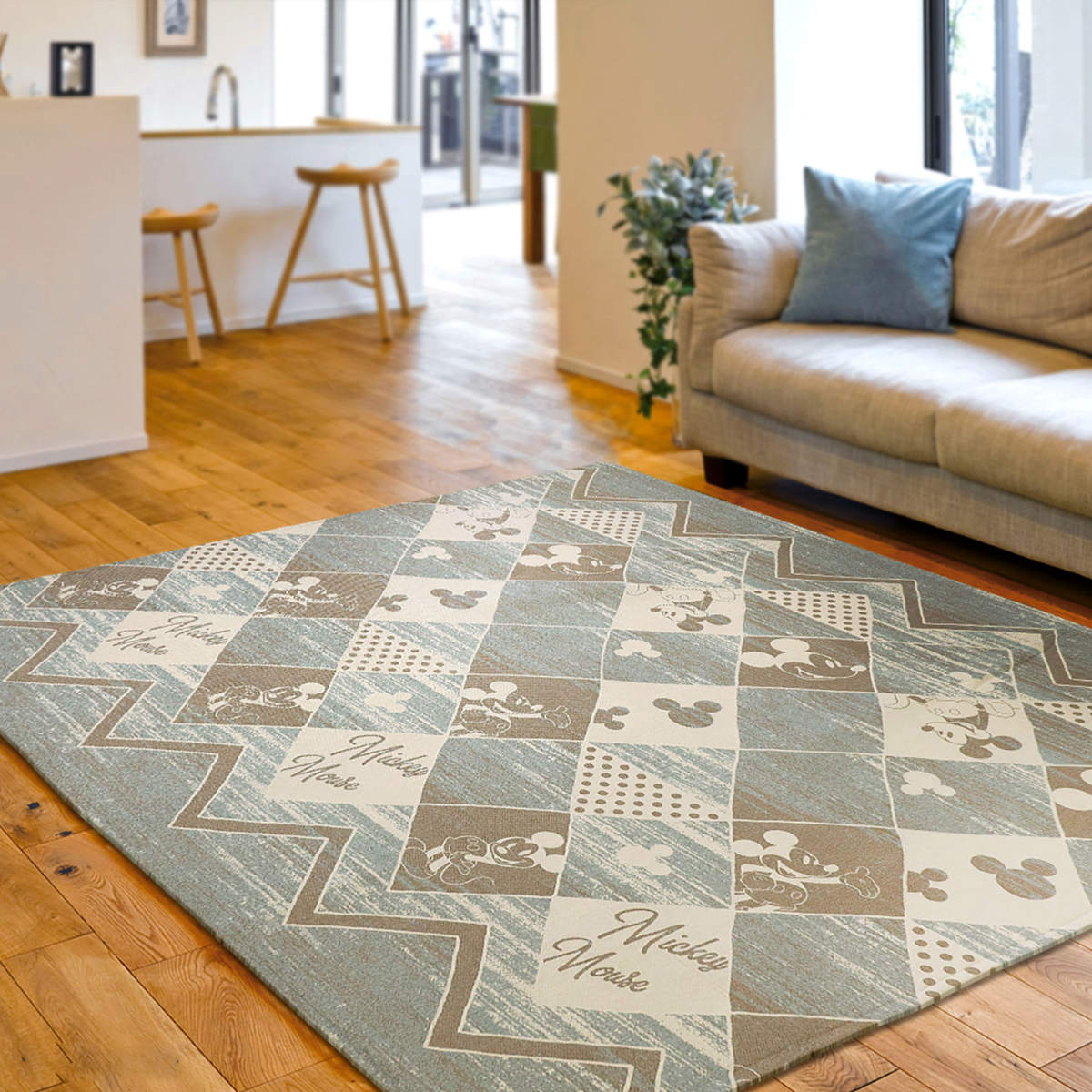 Disney（ディズニー） ラグ 185×185cm ミッキーマウス グランジ