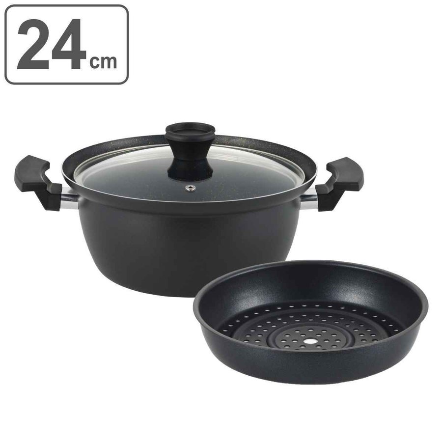 タマハシ 両手鍋 24cm IH対応 囲 深型マルチポット 目皿付き （ ガス火