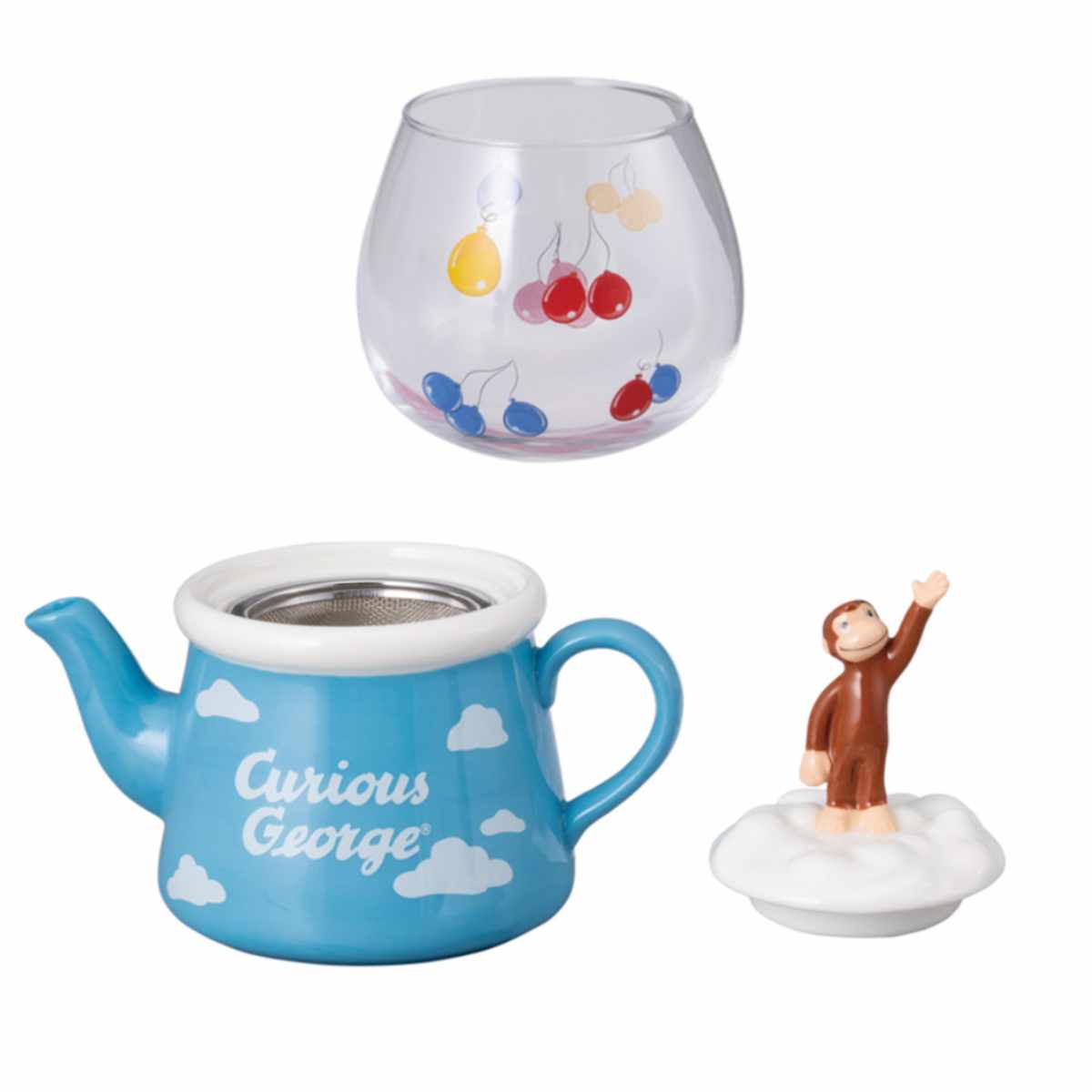 ティーセット おさるのジョージ ティーポット グラス ガラス 磁気