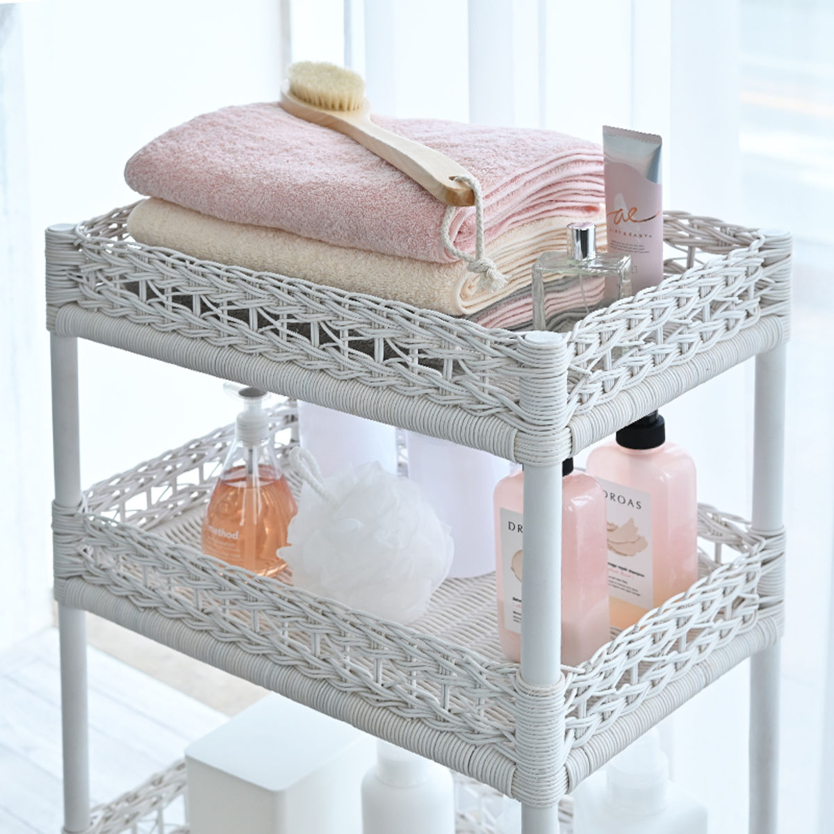 ランドリーワゴン 3段 ラタン製 fiore 幅50cm （ キャスター付き