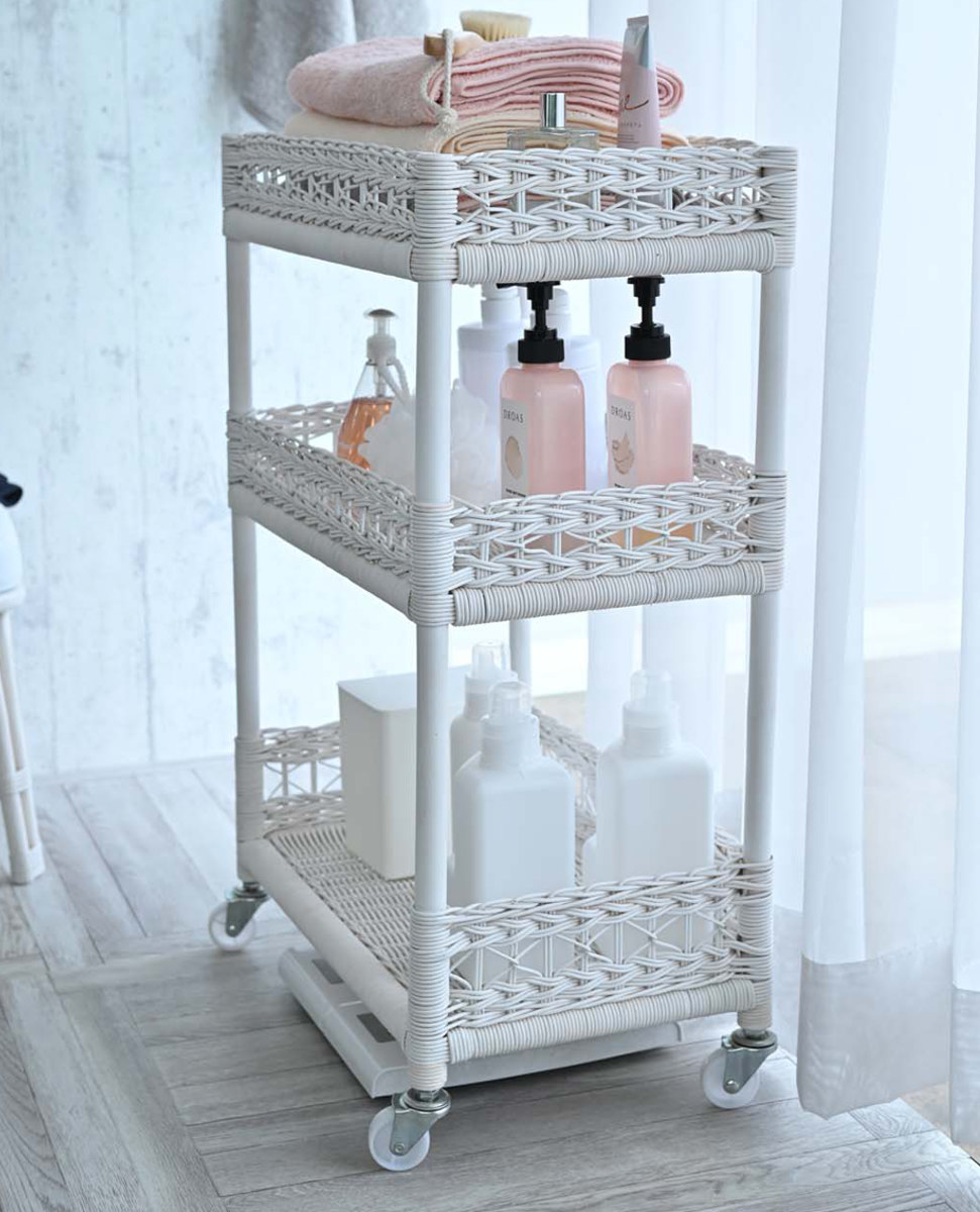 ランドリーワゴン 3段 ラタン製 fiore 幅50cm （ キャスター付き