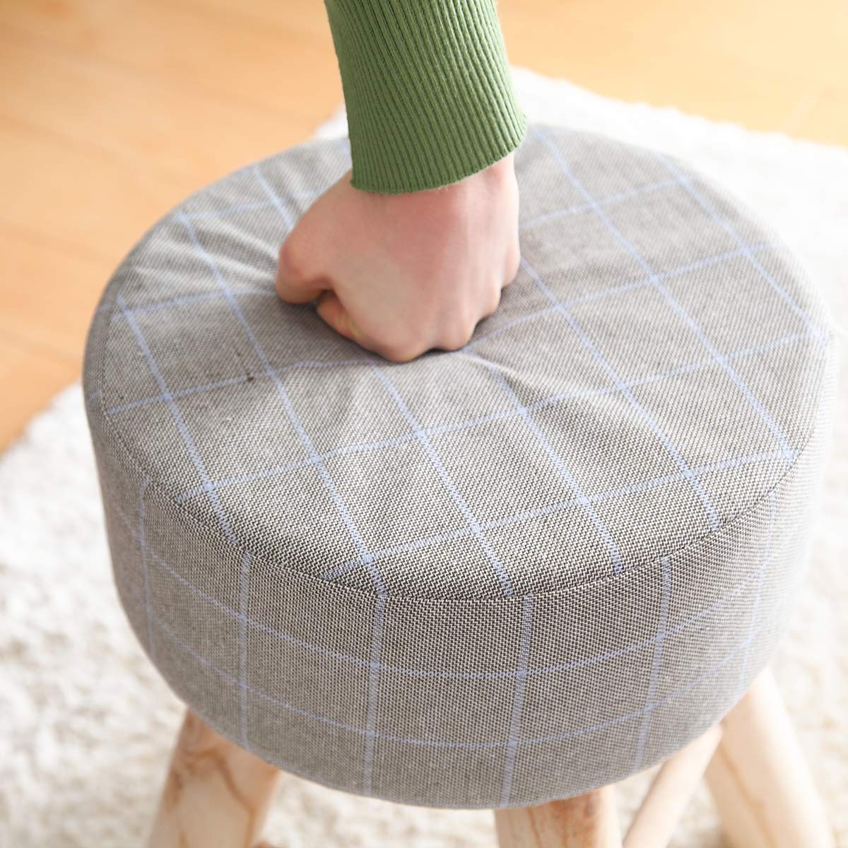 スツール 高さ42cm 円形 カバー付き 木製 （ 丸 椅子 ダイニング