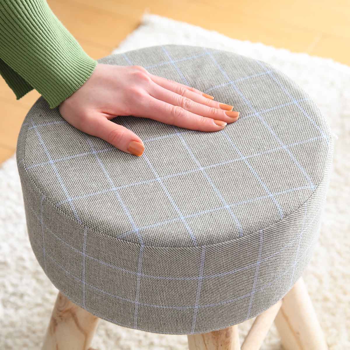 スツール 高さ42cm 円形 カバー付き 木製 （ 丸 椅子 ダイニング