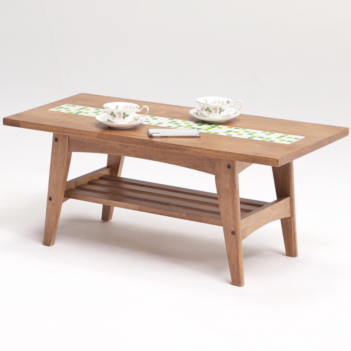 センターテーブル 幅95cm ガラスタイル 木製 スクエア （ 開梱設置