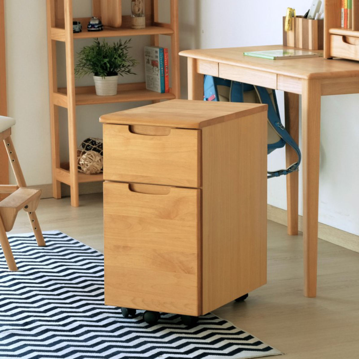 一生紀（ISSEIKI） デスクワゴン 幅33.4cm 木製 天然木 子供用 キッズ