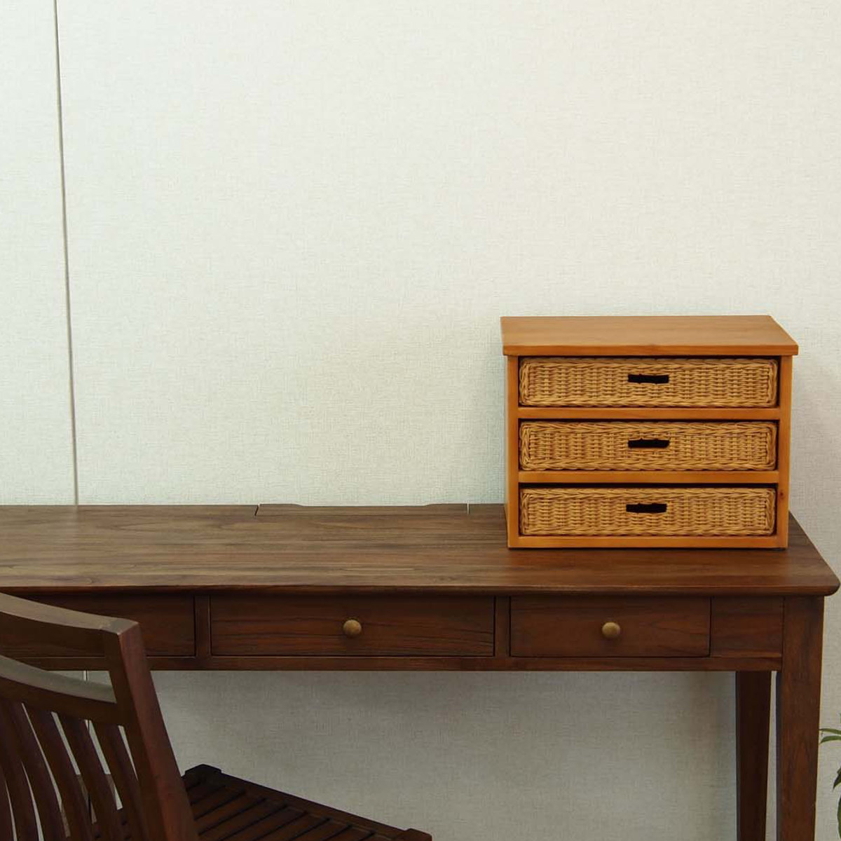 ミニチェスト 3段 A4収納 籐飾り引出し 幅38cm （ 収納ボックス 小物