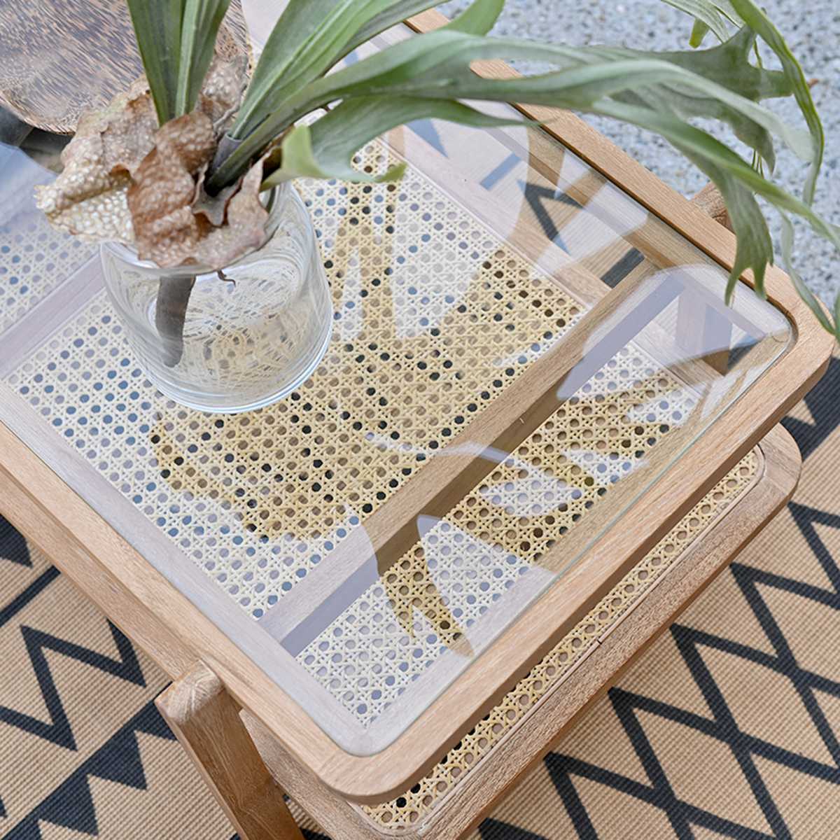 センターテーブル ラタン チーク無垢材 KAGOME 100cm幅 （ ロー