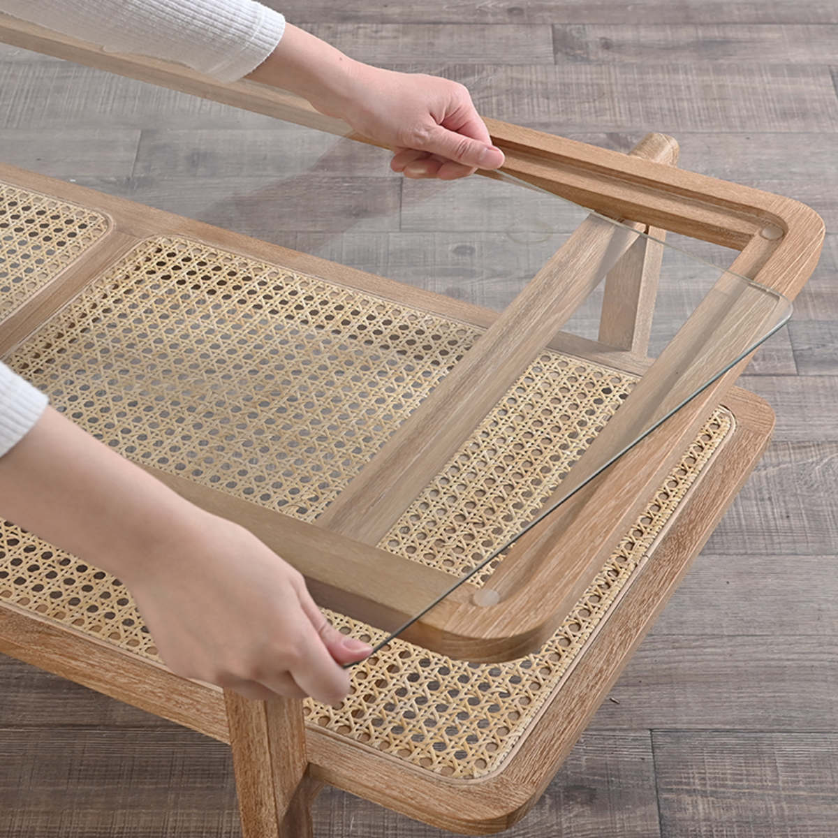 センターテーブル ラタン チーク無垢材 KAGOME 100cm幅 （ ロー