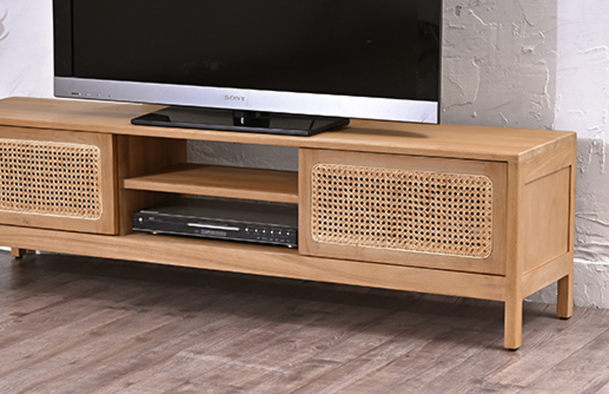 チーク無垢材×ラタン ローボード テレビ台 396019-5.jpg