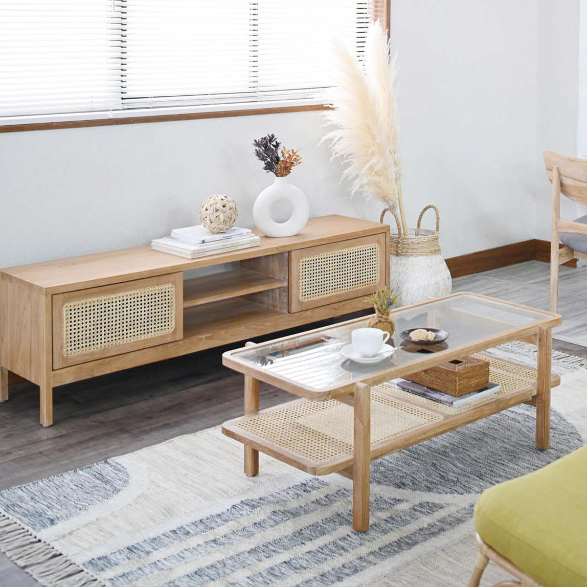 テレビ台 ローボード ラタン チーク無垢材 KAGOME 150cm幅 （ テレビ