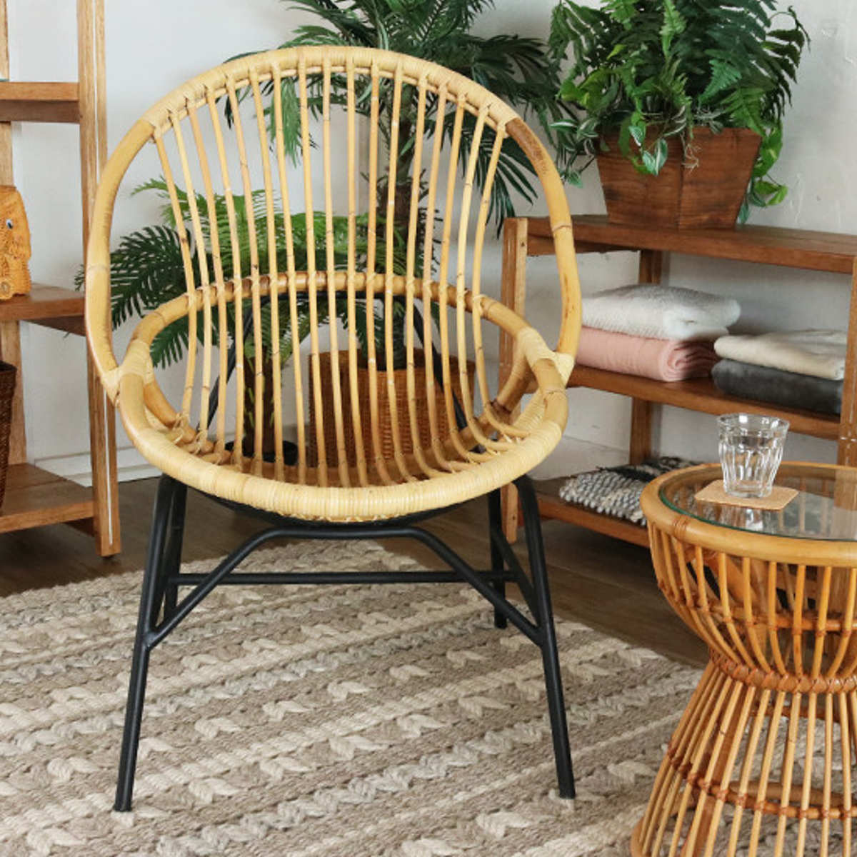 パーソナルチェア ラタンフレーム スチール脚 座面高40cm （ ラタン製