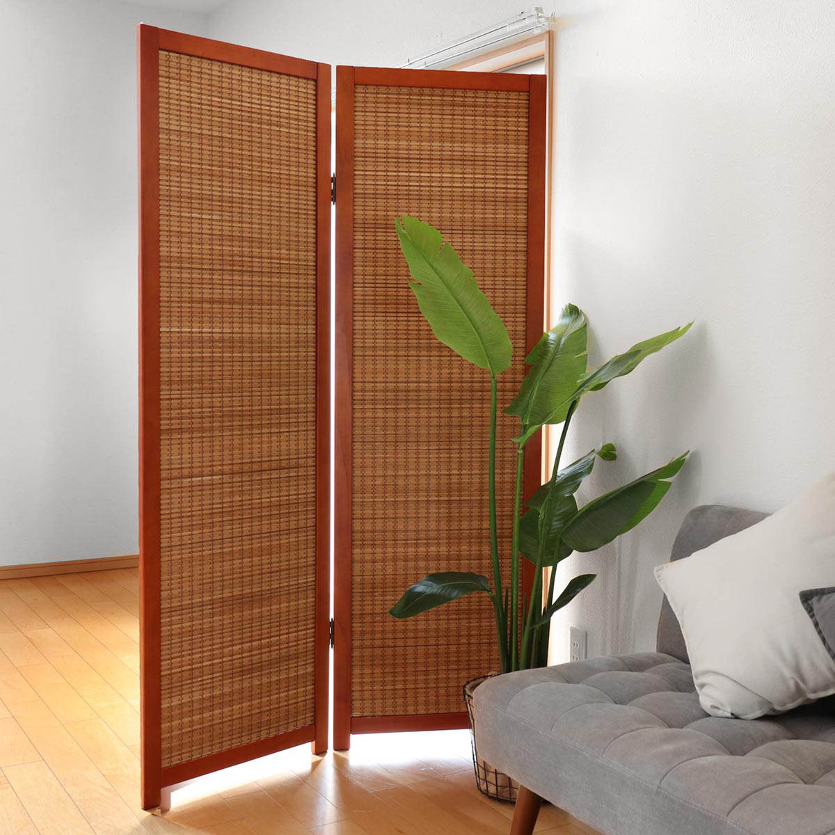 衝立 竹すだれ衝立 2連 高さ170cm （ 目隠し 間仕切り 和風 屏風 自立