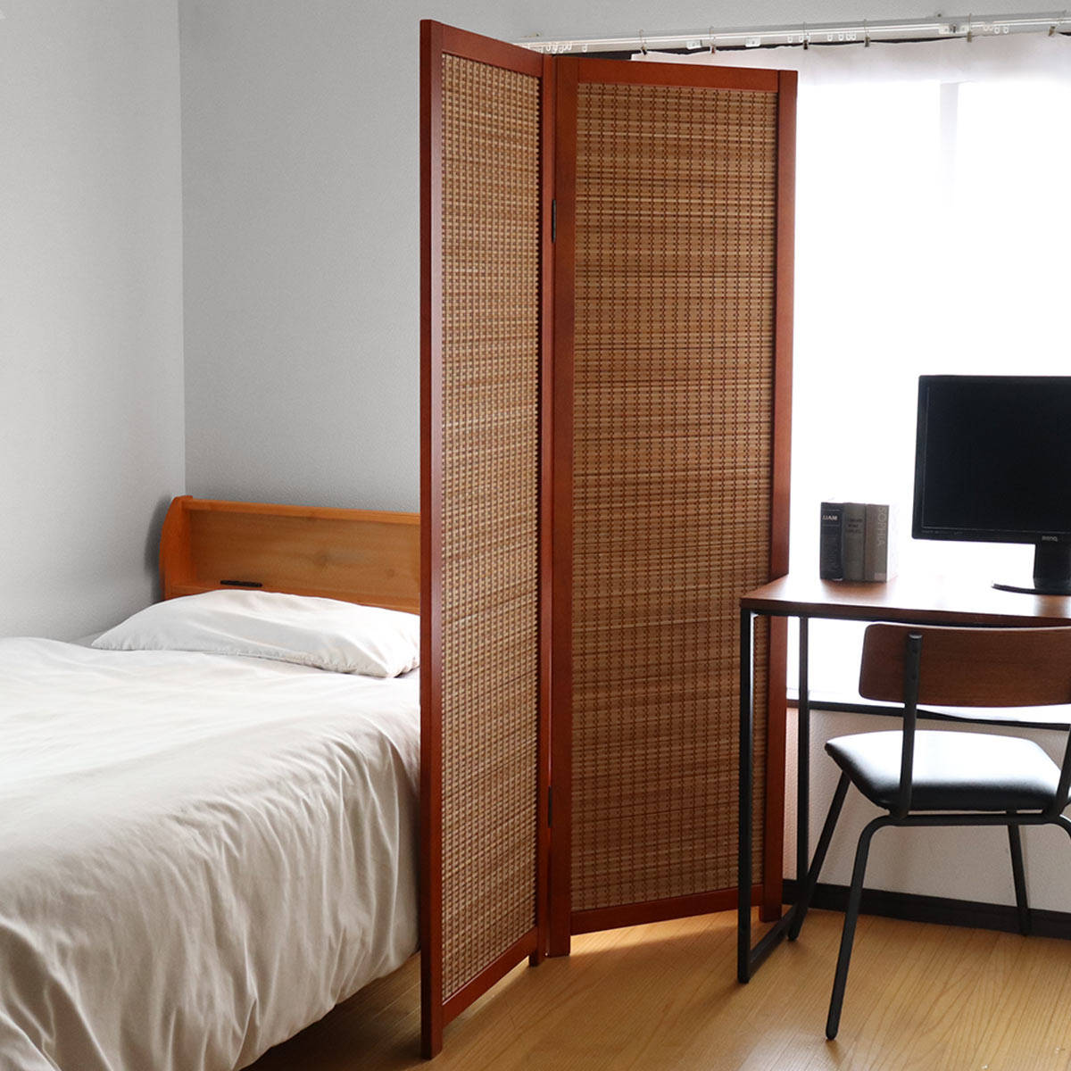 衝立 竹すだれ衝立 2連 高さ170cm （ 目隠し 間仕切り 和風 屏風 自立