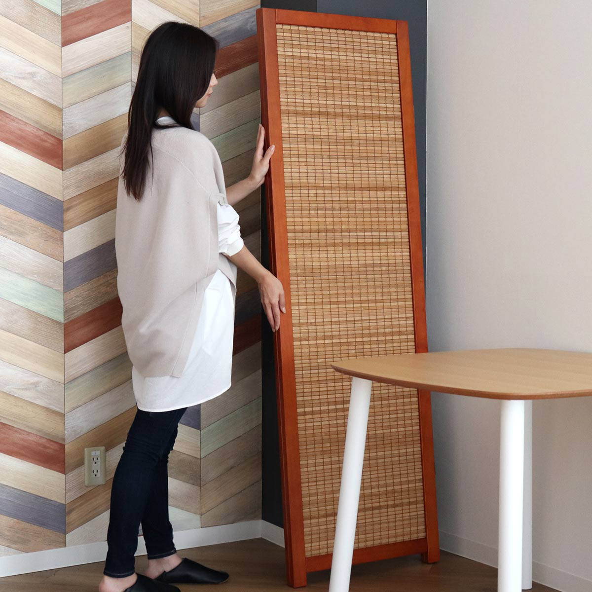 衝立 竹すだれ衝立 2連 高さ170cm （ 目隠し 間仕切り 和風 屏風 自立