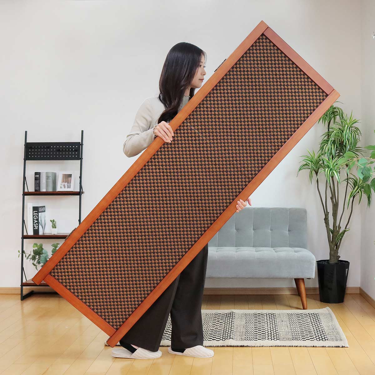 衝立 竹すだれ衝立 3連 市松柄 高さ170cm （ 目隠し 間仕切り 和風